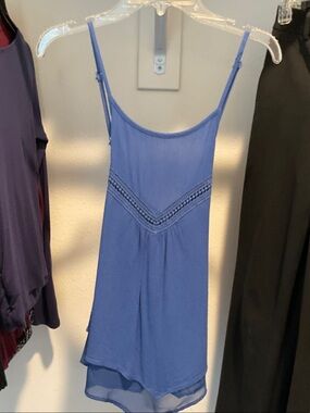 Blue Spaghetti Strap Crochet-Trim Mini Dress